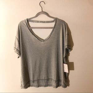 NWT Free People Grey Short Sleeve Top Open Back M